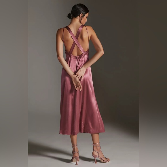 Anthropologie Satin Cross-Back Midi Dress - Picture 2 of 16